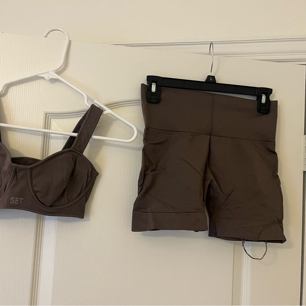 SET Active Taupe Sports Bra and Shorts